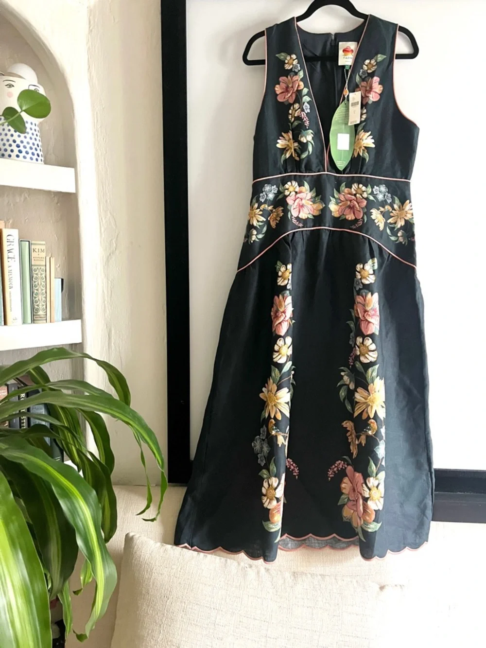 FARM Rio Maira Floral Dark Blue Linen Midi Dress Size Large NWT - Picture 8 of 16